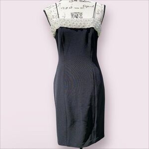 Alex Evenings Elegant Sleeveless Black Dress with Faux Pearl Accents